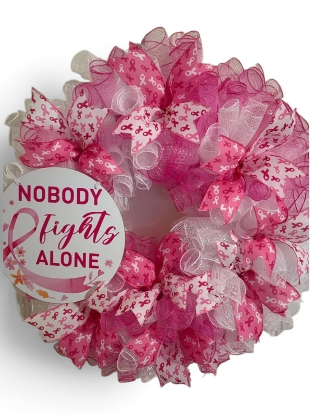 Nobody Fights Alone Pink Breast Cancer Awareness Wreath